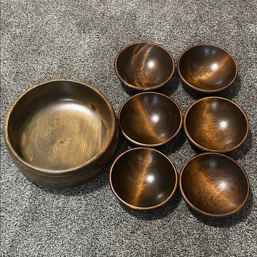 Wooden Salad Bowl with 6 Side Bowls